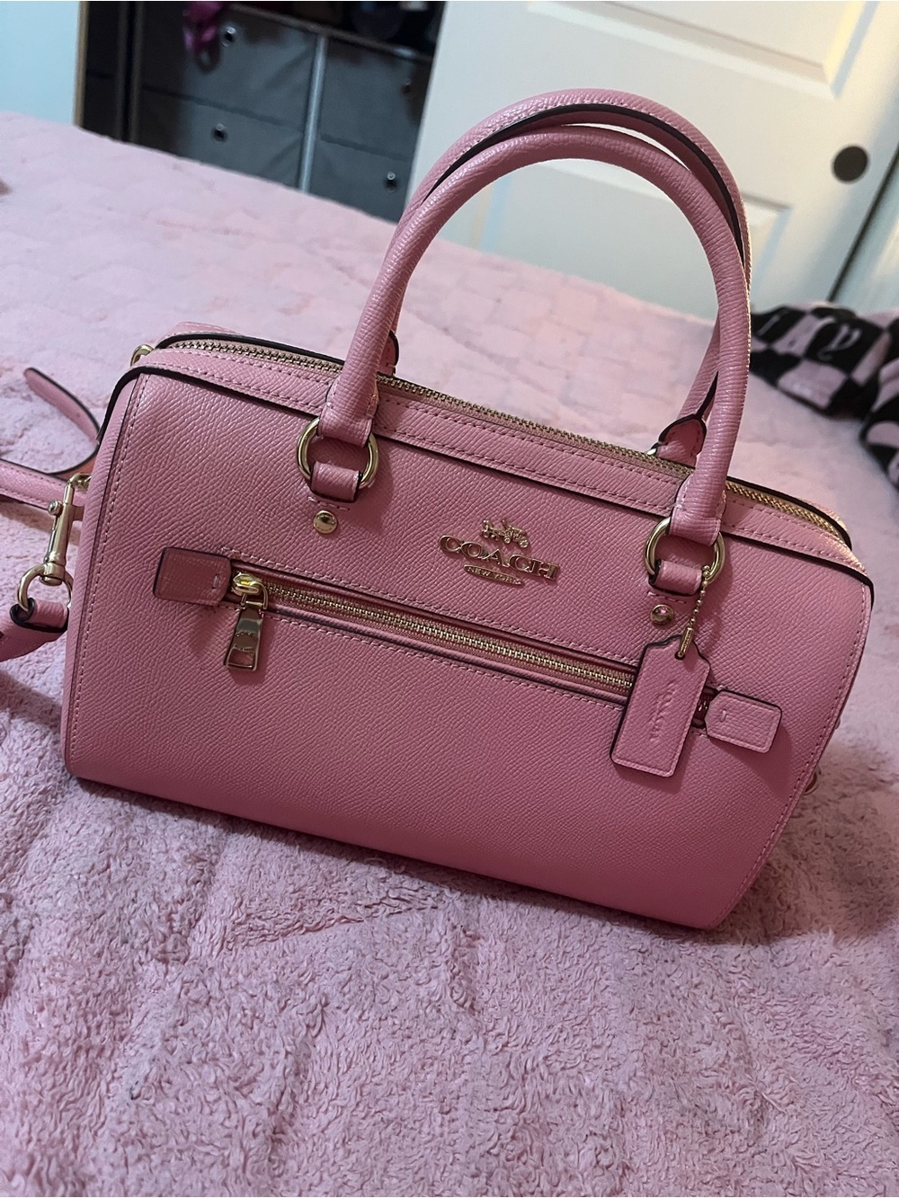 Coach Pink Leather Small Satchel with Gold Hardware